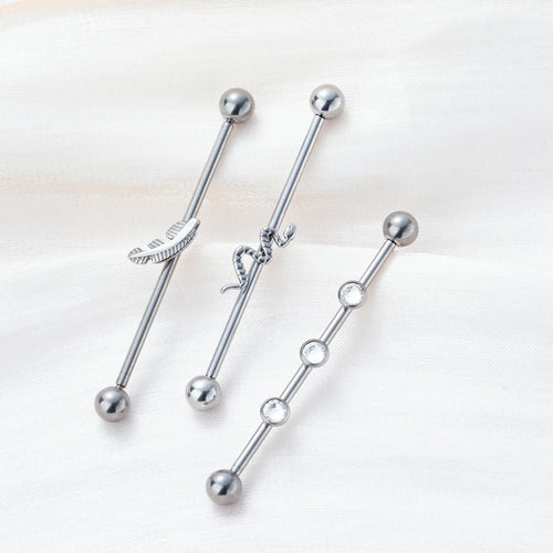 14G 38mm G23 Titanium CZ Industrial Feather Barbell Ear Cartilage Helix-Conch Piercing Bar Earring Stud Body Jewelry