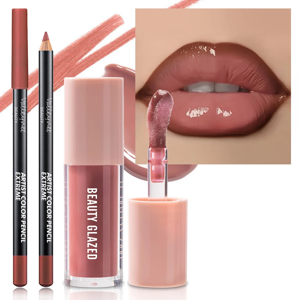 2pcs/Set Velvet Texture Lip Combo,Matte Effect,Long-lasting Waterproof,Brown Colors,Create a Moisturizing and Natural Lip Makeup