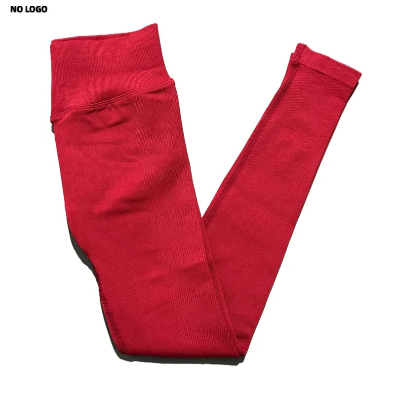 No Logo Woman Sports Leggings Seamless Yoga Long Pants Low Ribbed Band Fitness Sportswear Gym Exercise Tights Workout Leggings
