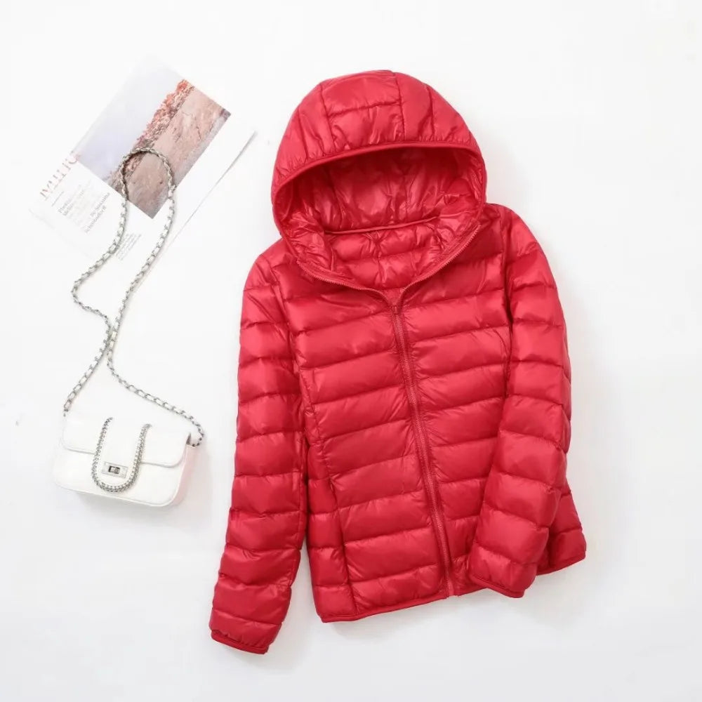 Plus Size Thin Light Down Jacket Women 2023 Autumn Winter Slim Short Hooded Warm White Duck Down Coat Women Outerwear Streetwear