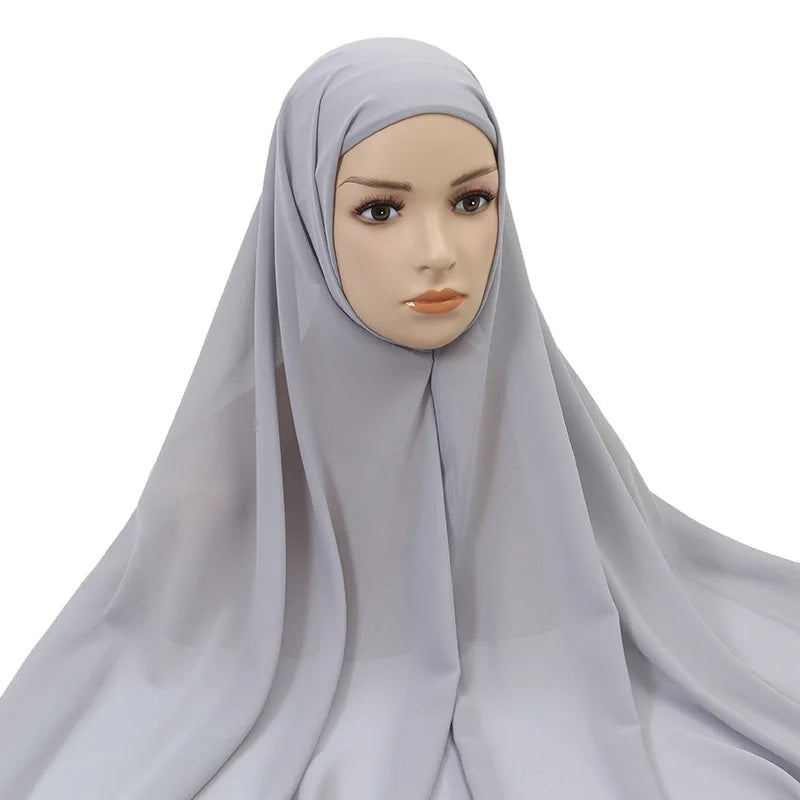 Muslim Women Chiffon Hijab With Cap Bonnet Instant Chiffon Hijab Pinles Shawl Head Scarf Under scarf Caps Cover Headwrap