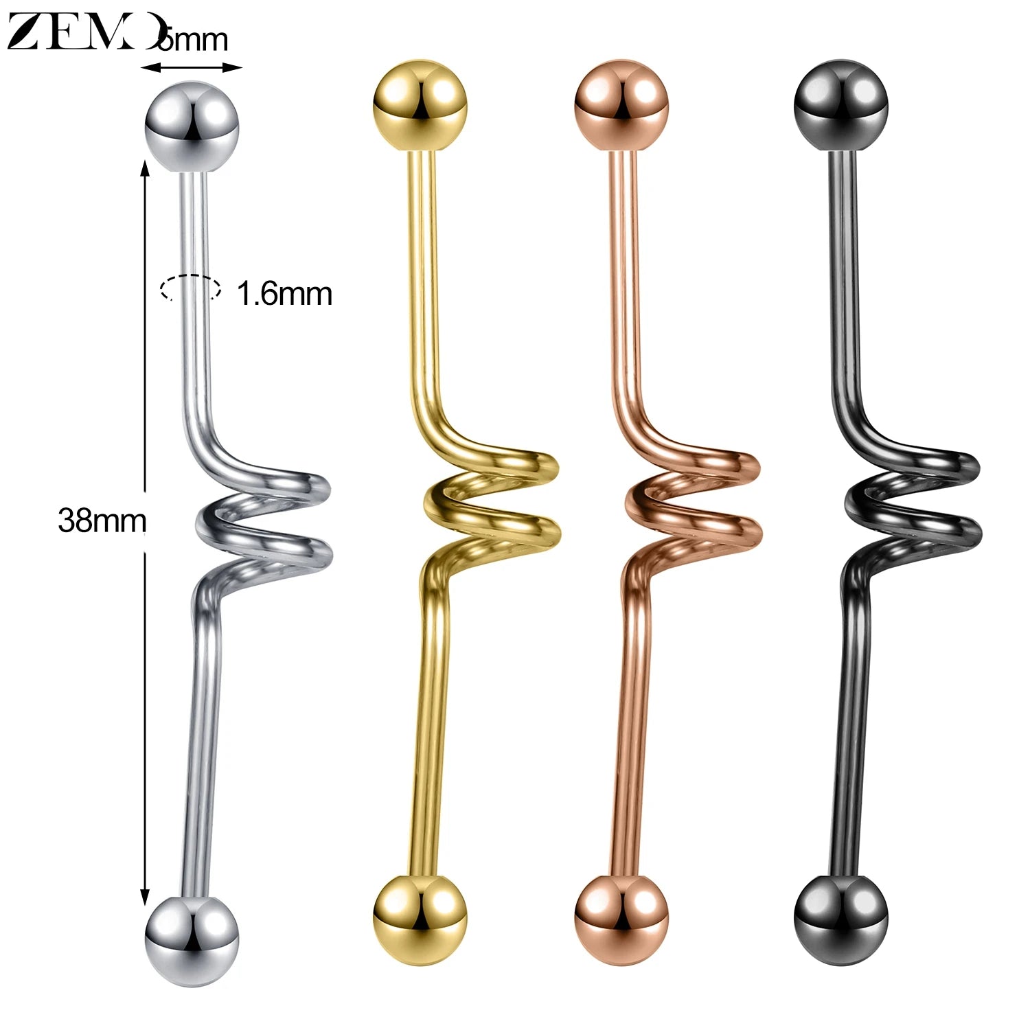 ZEMO 1 Piece 14G Stainless Steel Long Industrial Piercing Women Men 38MM Stud Earrings Barbell Taper Arrow Conch Helix Piercings