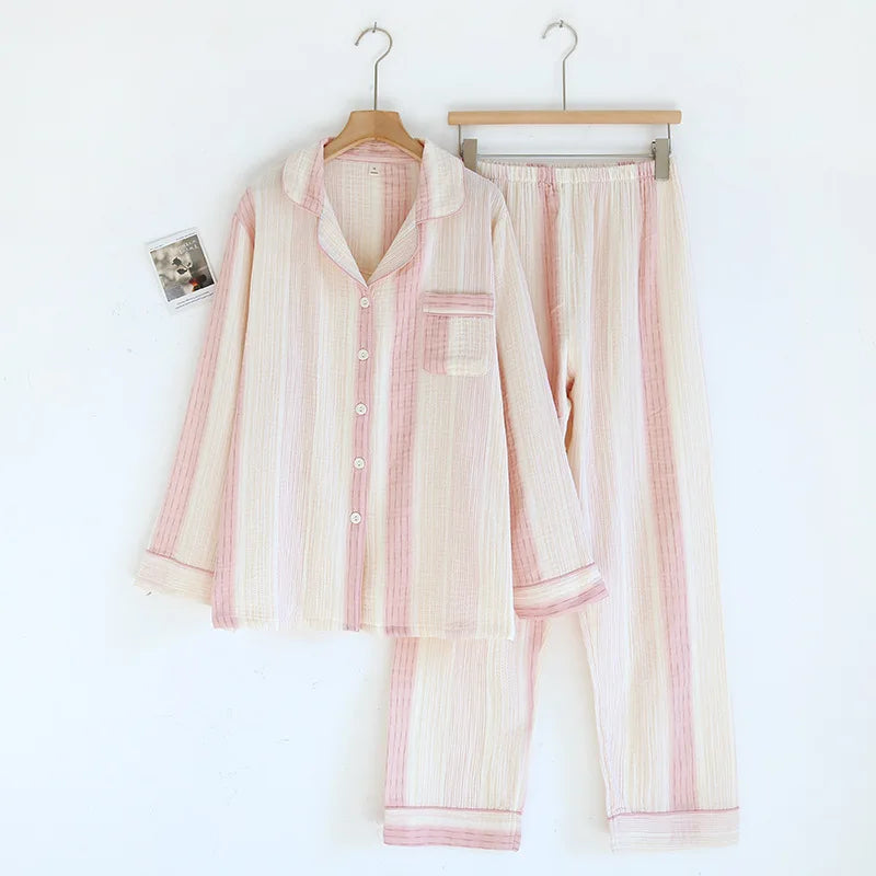 Cotton Sleepwear Striped Printed Home Clothes Long Sleeved Long Pants Spring and Summer New Style Casual Wear Pajamas Set