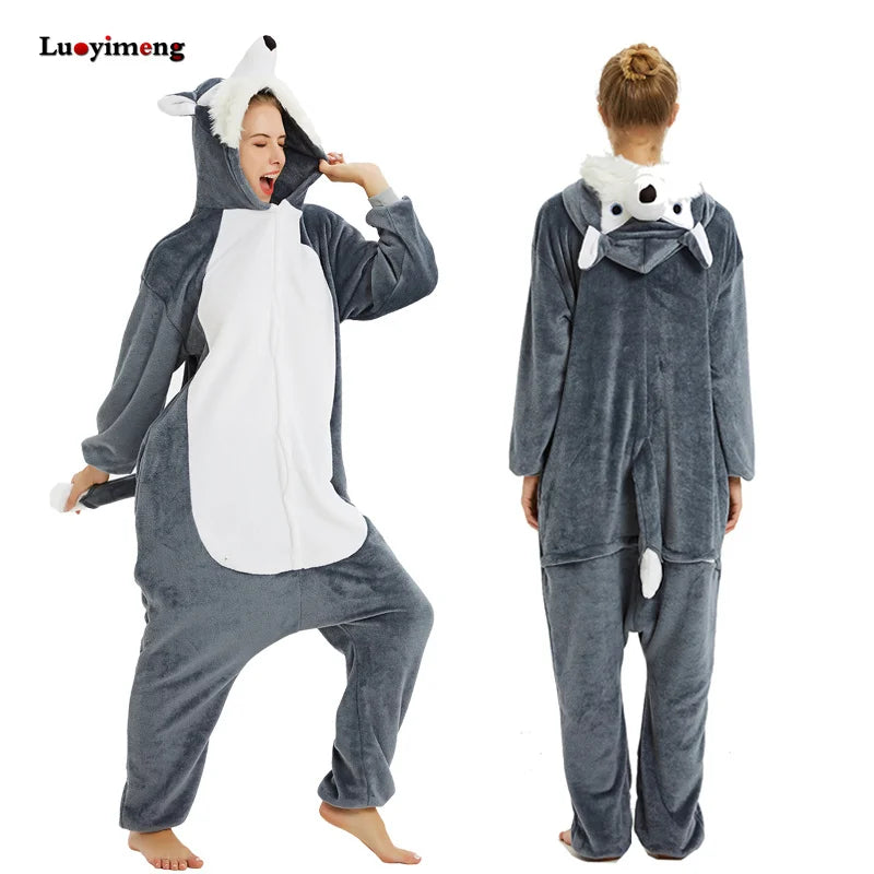 Adults Animal Onesies Unicorn Pajamas Couple Sleepwear Women Men Winter Unisex Kigurumi Costumes Cartoon Flannel Rabbit Pajamas