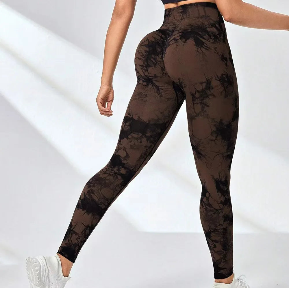 Seamless Tie-Dye Yoga Pants High Waist Peach Booty Leggings for Women - Print Workout Tights Butt Lifting Fitness Cross-Border