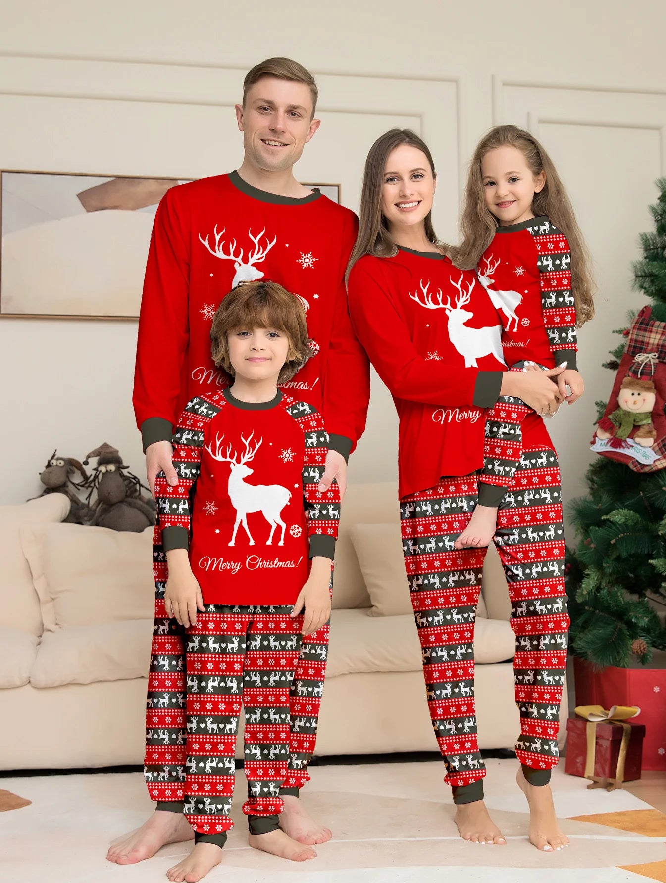 Mom Dad Kids 2 Pieces Pajamas Set Baby  Casual Loose Sleepwear Xmas Family Look Pyjamas Christmas Family Matching Outfits