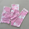 2 PCS Women Athletic Gym Leggings + Shorts Tie Dye Sports Workout Yoga Tights Butt Lifting Scrunch High Waist Yoga Pants