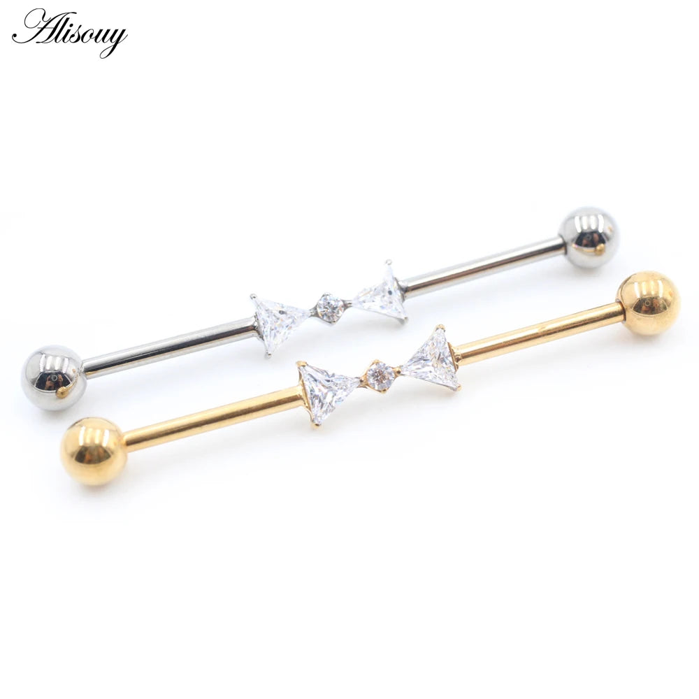 1PC Titanium Heart Triangle Water Drop Zircon Piercing Industrial Barbell Bar Scaffold Ear Cartilage Helix Earring Body Jewelry