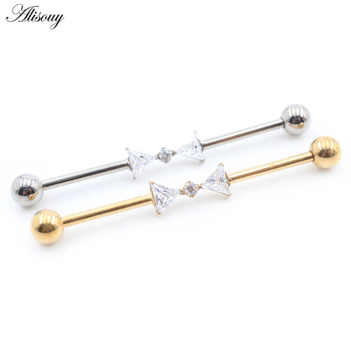 1PC Titanium Heart Triangle Water Drop Zircon Piercing Industrial Barbell Bar Scaffold Ear Cartilage Helix Earring Body Jewelry