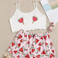 Summer New Comfortable Two-Piece Milk Silk Pink Printed Watermelon Suspender Sexy Women's Home Sleepwear Set