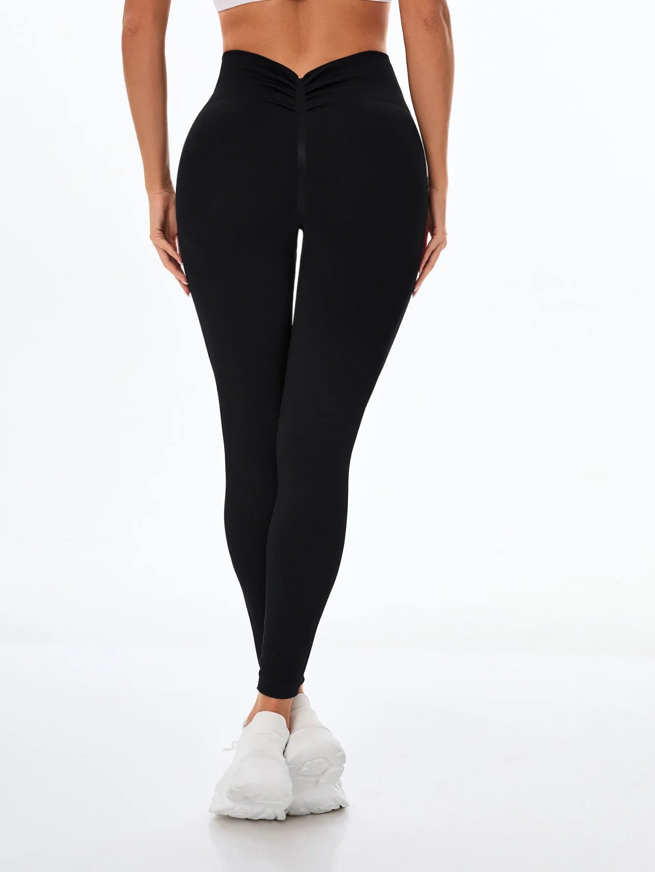 Solid Color Seamless Yoga Pants Back V High Waist Rib Knitted High Stretchy Fitness Running Gym Yoga Leggings For Women