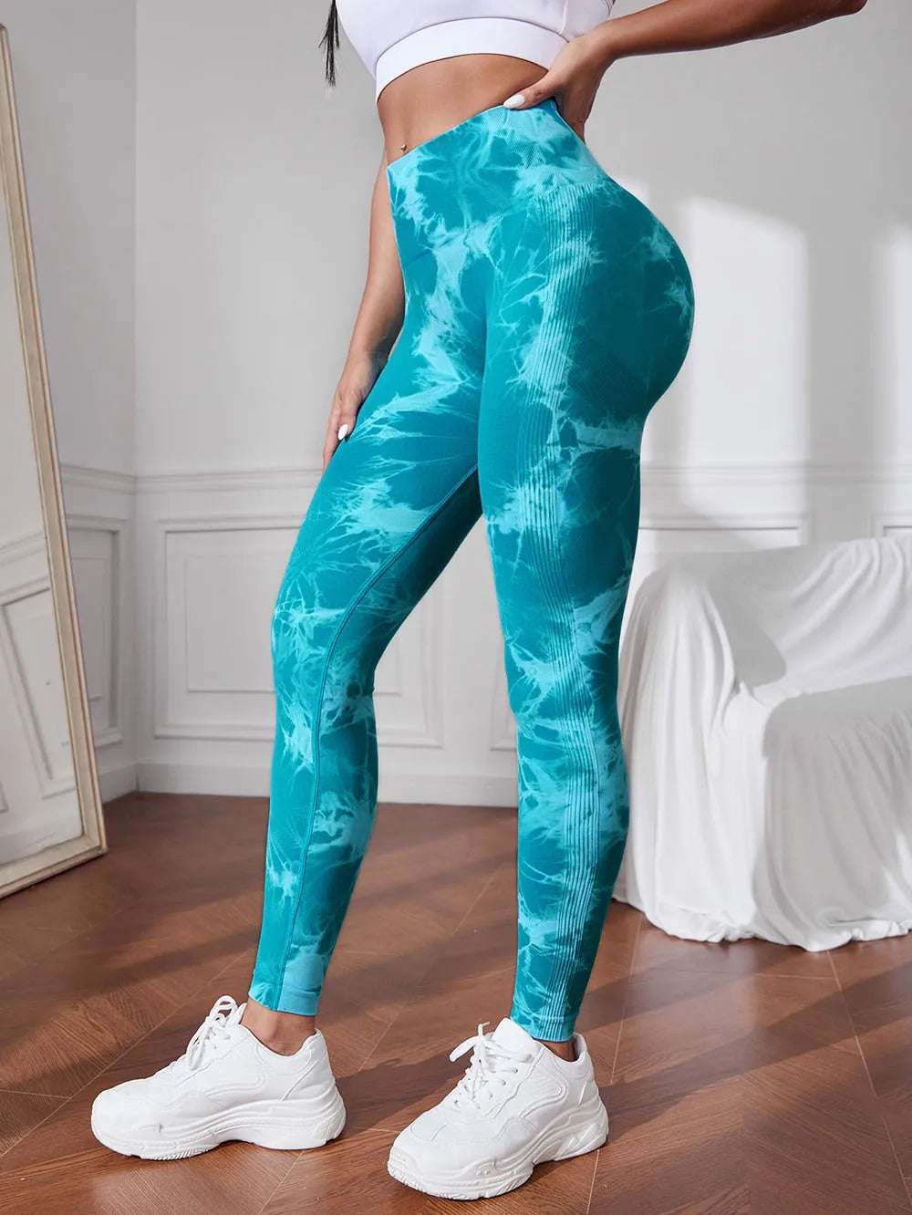 Hip Lifting Seamless Fitness Gym Leggings Tie Dye Yoga Pants Women's Pants Tummy Control High Waist Workout Pants