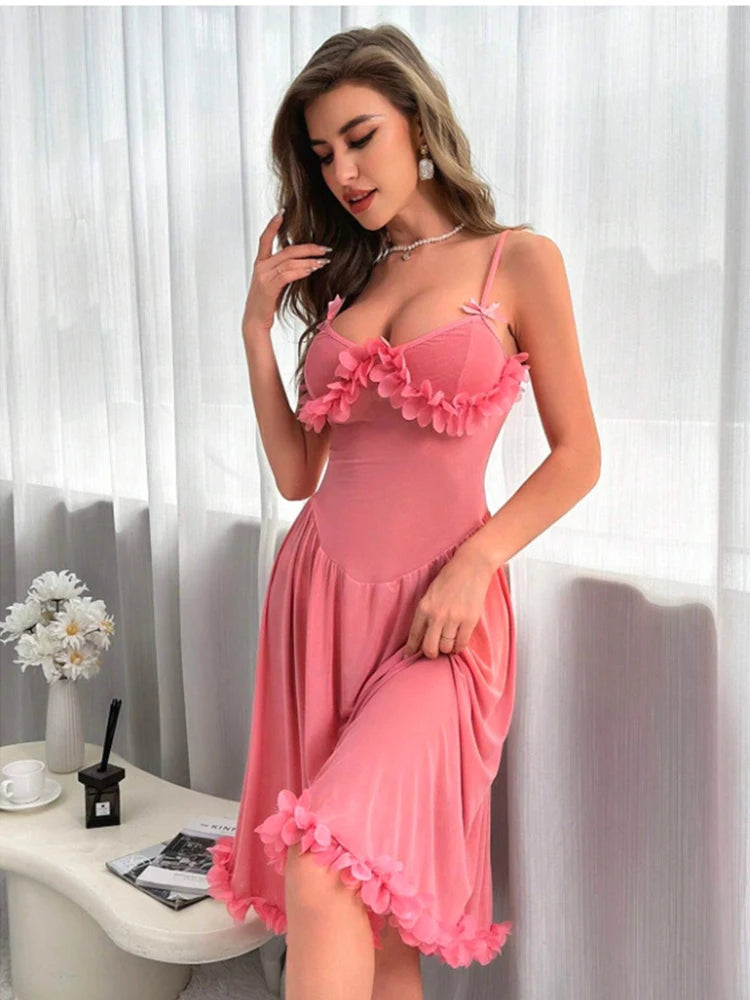 Sexy Nightgown Mesh Suspender Dress Translucent Women Pajamas Sleeveless Long Home Dress Romantic Floral Sleepwear Tulle Nightie