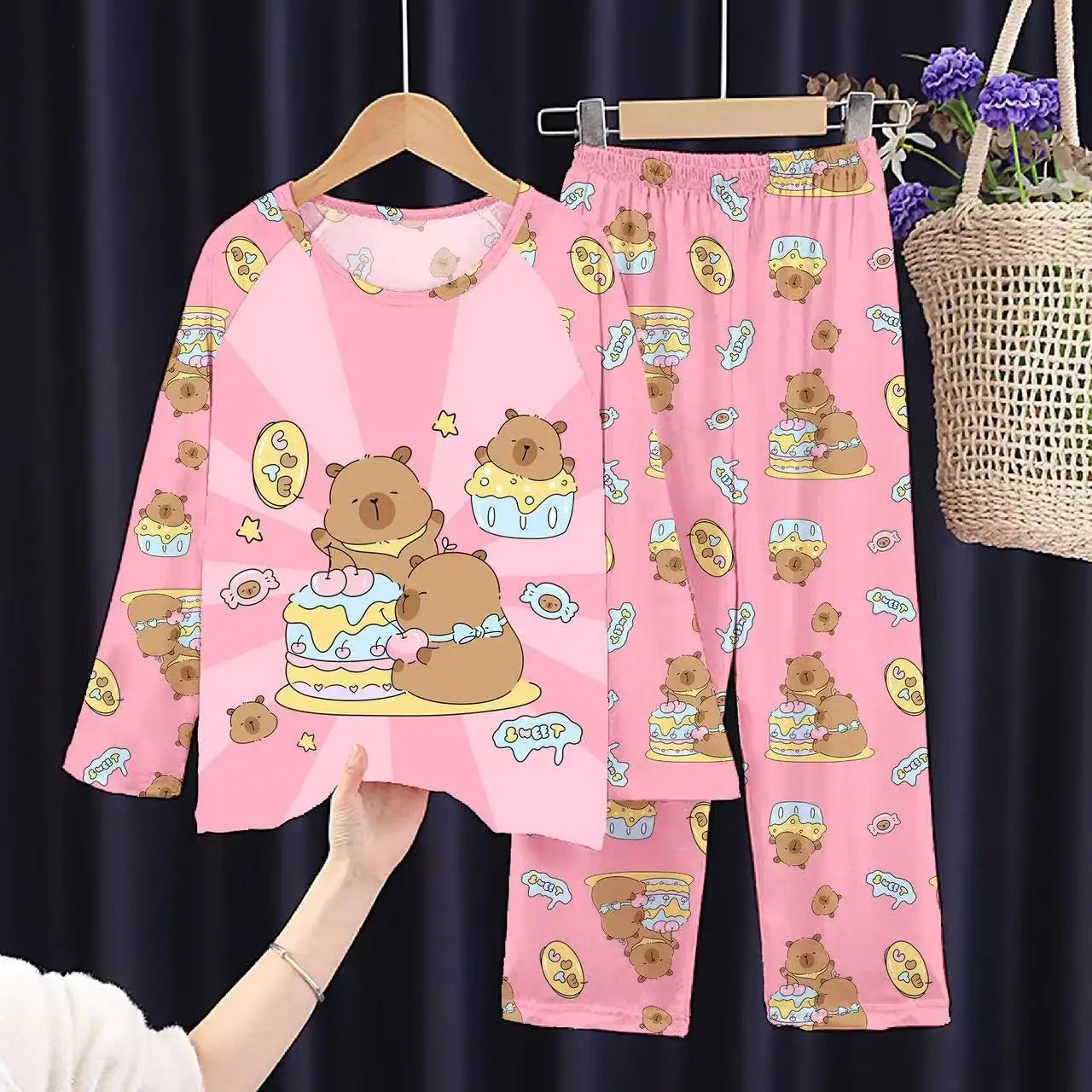 Girls Capybara Pajamas Set Full Sleeve Children Sleepwear Kids Pyjamas Suits for Teenager Boys Pijama Capibara Home Wear Clothes