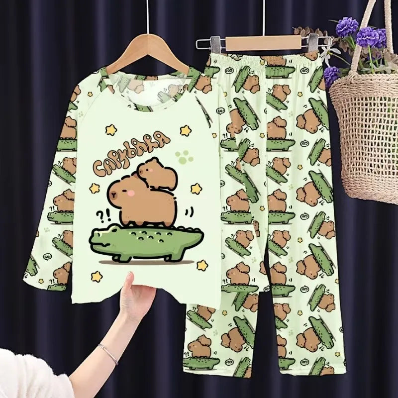Girls Capybara Pajamas Set Full Sleeve Children Sleepwear Kids Pyjamas Suits for Teenager Boys Pijama Capibara Home Wear Clothes
