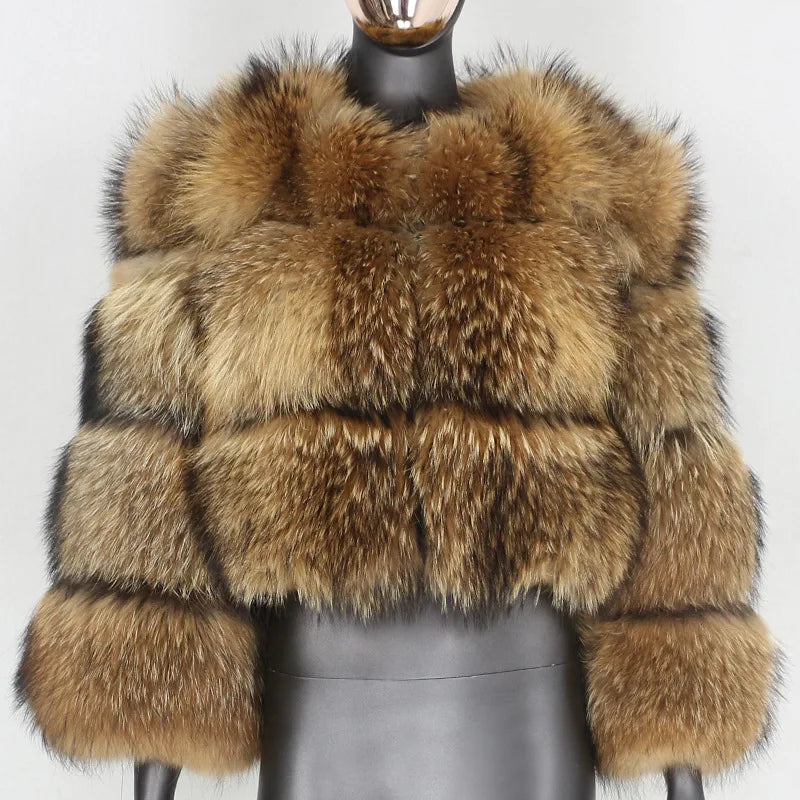 Women Fake Raccoon Fur Jacket Autumn Winter Faux Fur Fox Coats Short Coat Jackets Furry Outerwear Elegant Thick Warm Coats