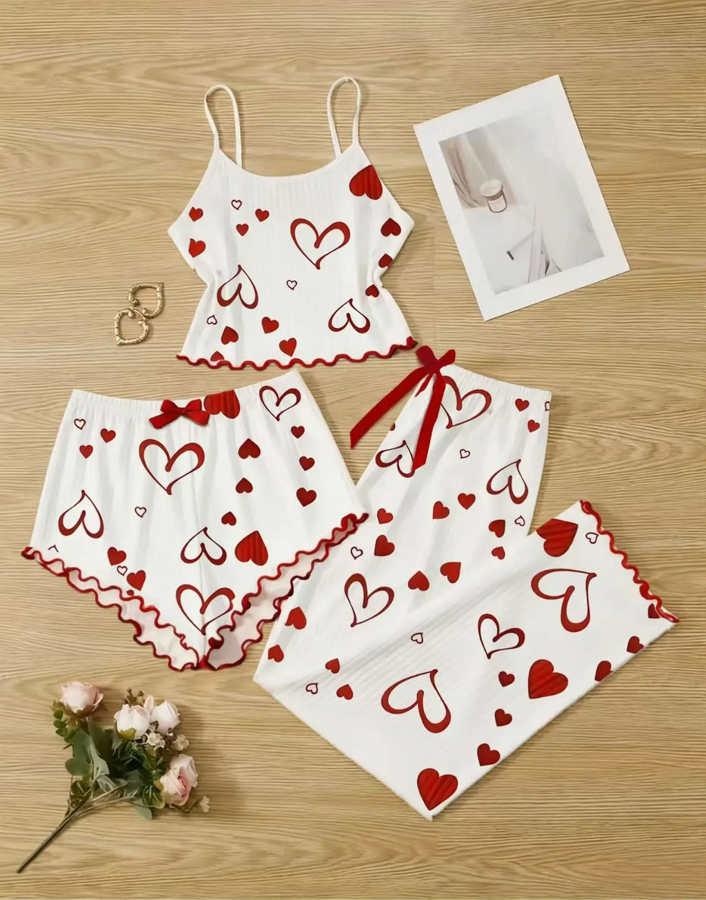 3PCS underwear shorts long shorts Women Pajama Suit Fashion U-Neck  Sexy Lingerie Pyjamas Sleep Shorts Set Sleepwear New