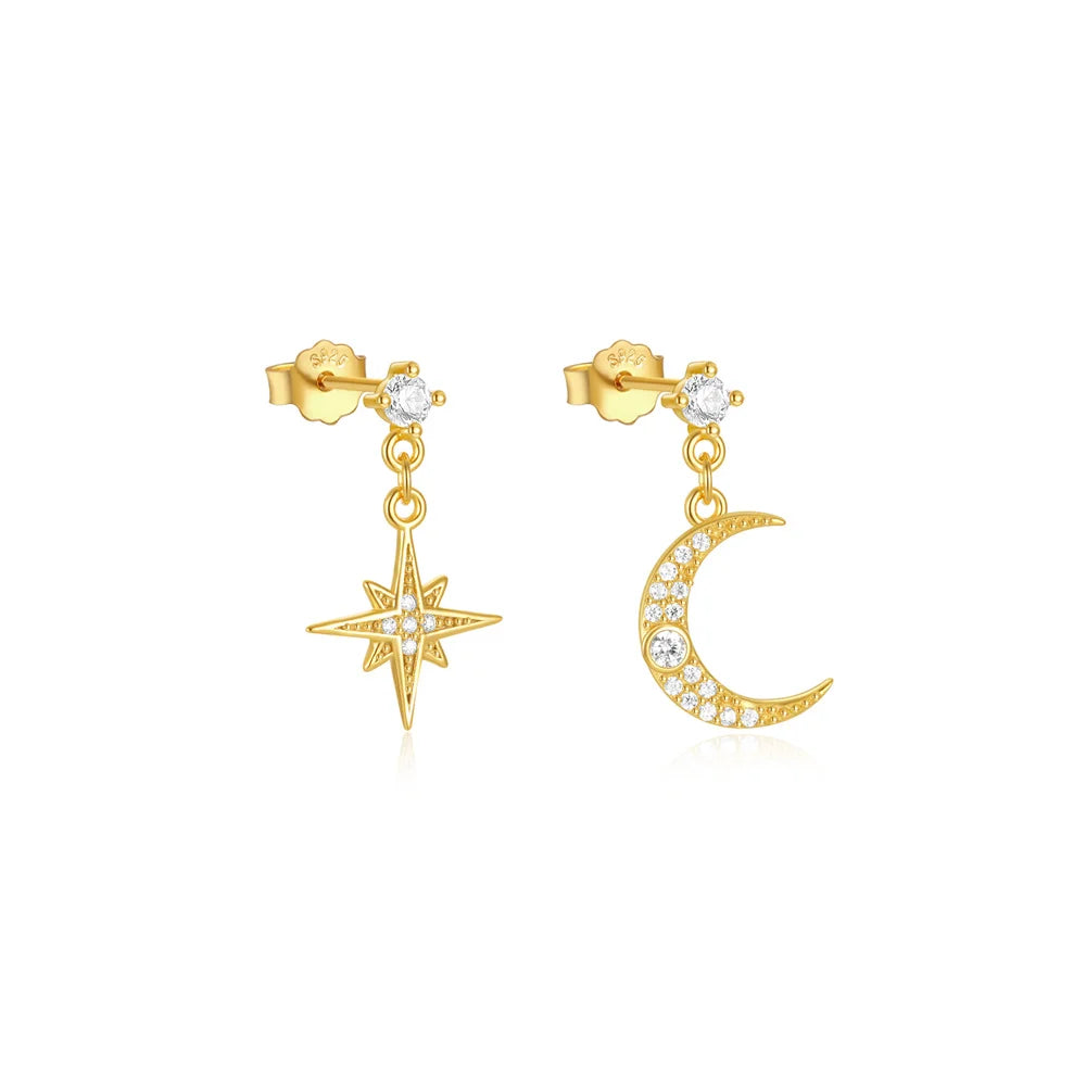 CANNER 925 Sterling Silver Devil's Eye Five Petals Zircon Chain Barbell Piercing Women Ins Butterfly Octagonal Star Earring