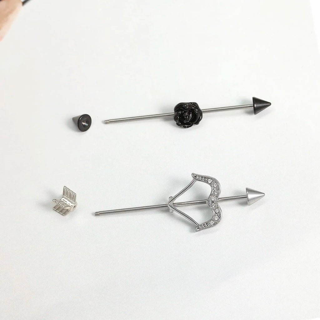 1 Pcs Stainless Steel Bow Butterfly Pendant Female Punk Industrial Barbell Cartilage Earring Tragus Long Spiral Piercing Jewelry