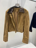 European Imported Suede Jacket Women 2026 Autumn Winter Branded New Contrasting Leather Coat Navy Blue Short Locomotive Casacos