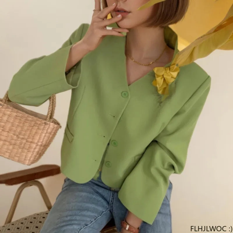 5 Colors Autumn Chic Korea Design Short Coats High Street Women Fashion Cute Elegant Office Lady Button Notched Blazer Jackets