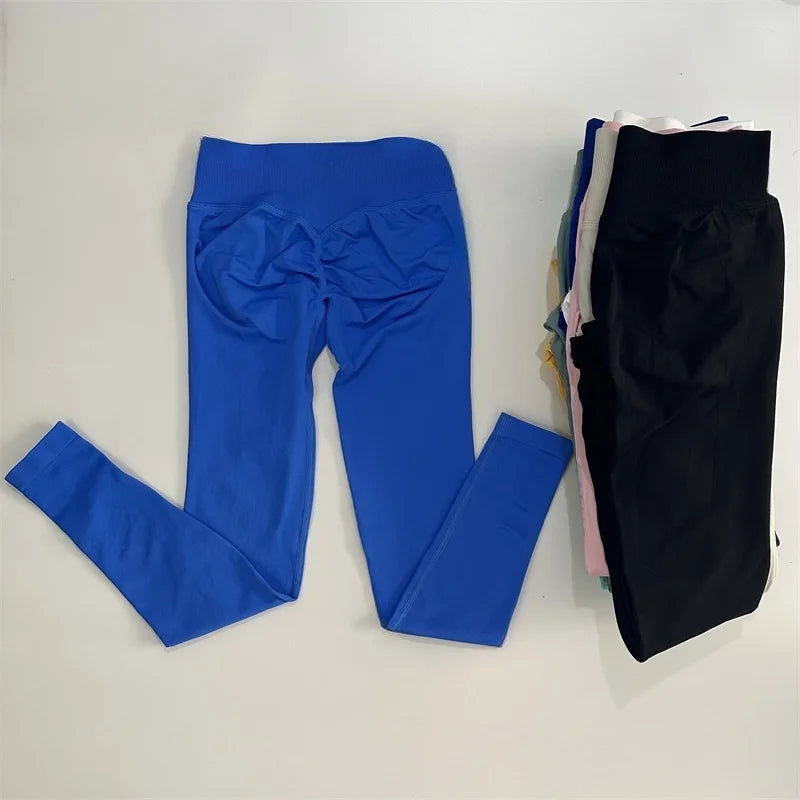 Yoga Leggings Women Low Ribbed Band Scrunch Bum Seamless Yoga Pants Gym Leggings Fitness Sweat Wicking Stretch Workout Tights