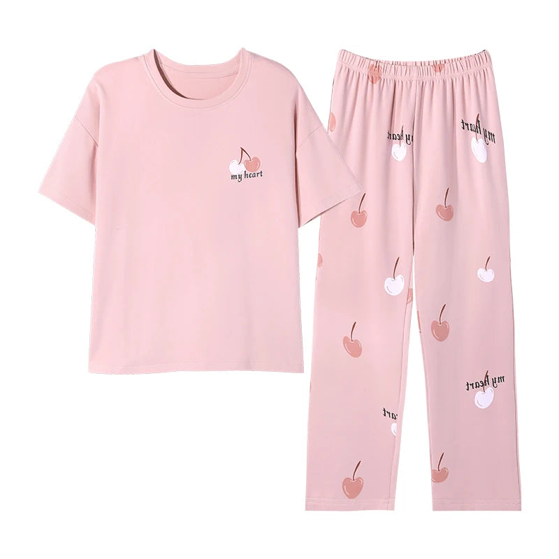 Newest 100% Cotton Women Pajamas Set Summer Short-sleeve Sleepwear Women's Simple Loose Home Wear Large Size 3XL