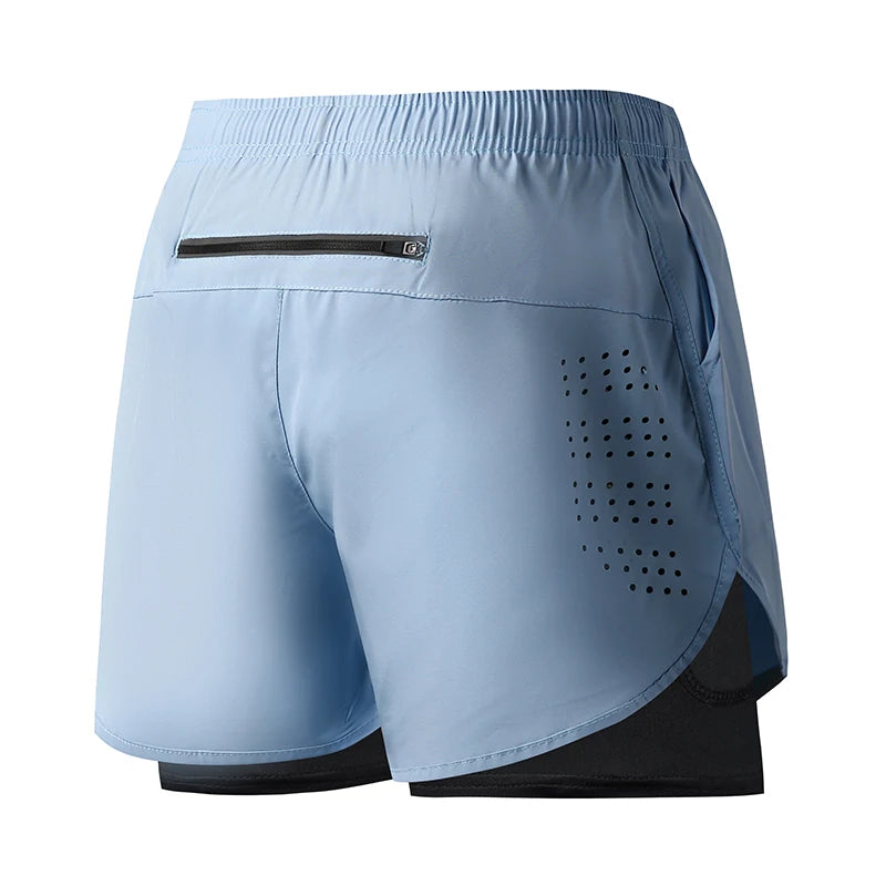 Men's Running Shorts Quick-drying Fitness Black Double Layer Shorts Men New Sport Workout Training Bodybuilding Short Pants