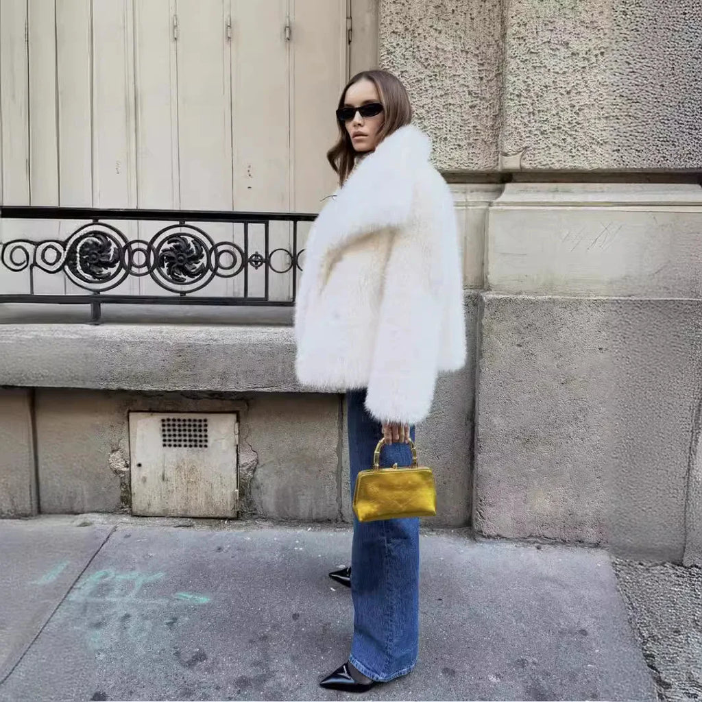 luxury designer fur coat women  abrigo peludo mujer casaco feminino de inverno  casaco de pele artificial white Fox fur coat