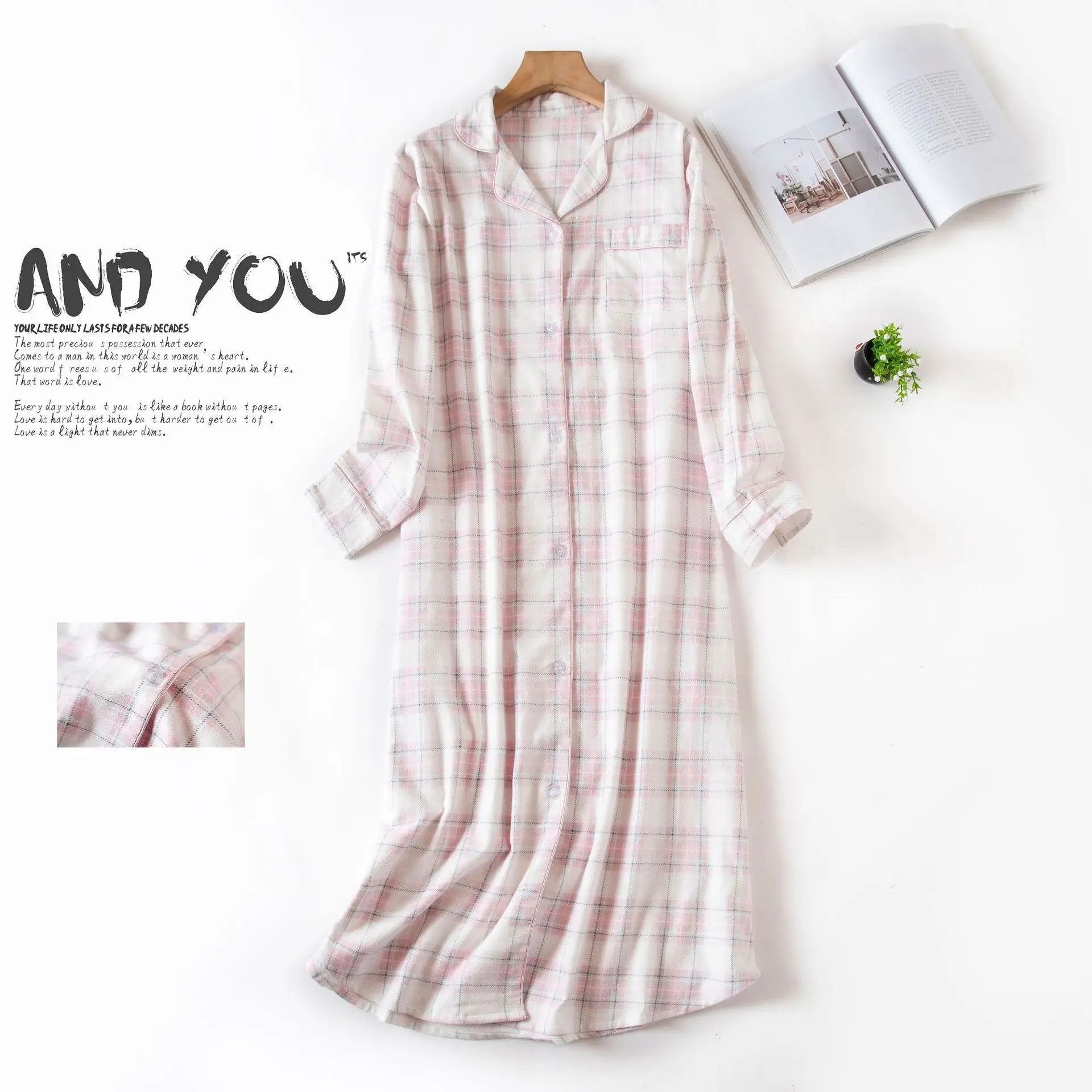 Multi Colors M-xxl Plus Sizes Night Dress for Women Sleepwear Plaid Design Mid-long Shirt Sleeping Dress Women Underwear Clothes