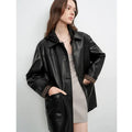 Women's Plant Tanned Leather Coat Trench Lapel Sheepskin Mid-Length Autumn Winter Outerwear