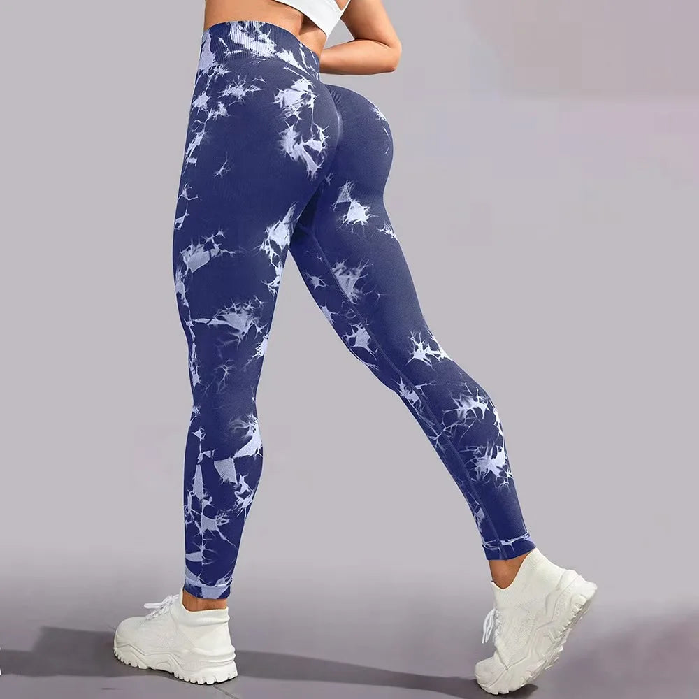 Seamless Tie-Dye Yoga Pants High Waist Peach Booty Leggings for Women - Print Workout Tights Butt Lifting Fitness Cross-Border