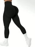 Women's tight yoga seamless pants, solid color multi-color optional, high waist belly-closing exercise running Capri yoga pants,