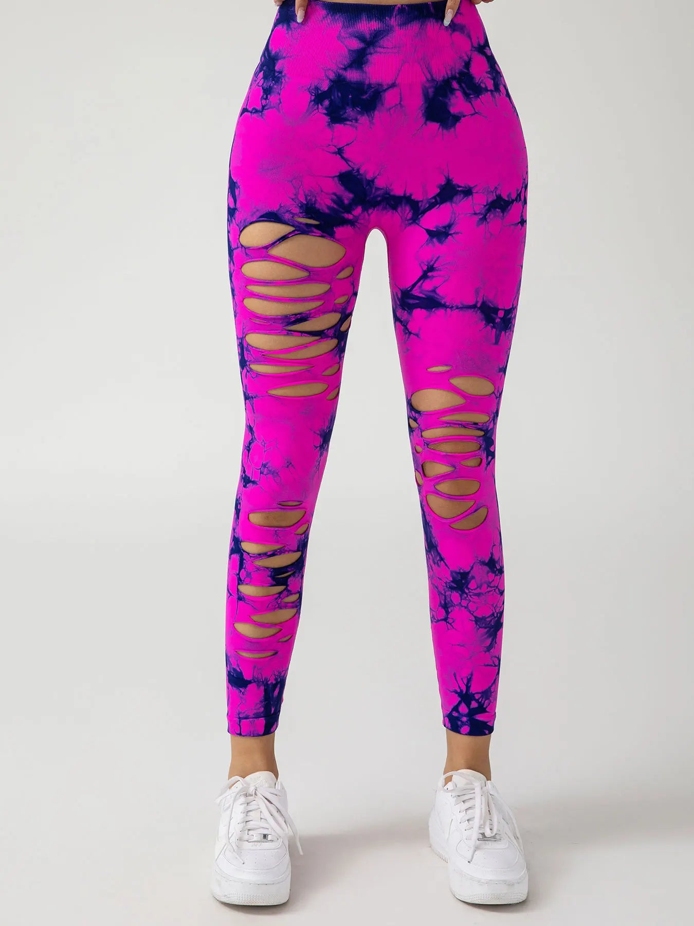 Women's Fashion Seamless Tie Dye SkinnyYoga Pants New Casual Hollow out High Waist Scrunch butt Hip Sports Fitness Leggings