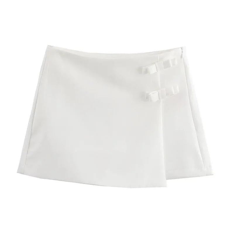 MUJER 2025 Pink White Mini Skirt Woman Fashion Bow Skort For Women Summer Slit Short Skirt Woman Split High Waist Skirt Shorts