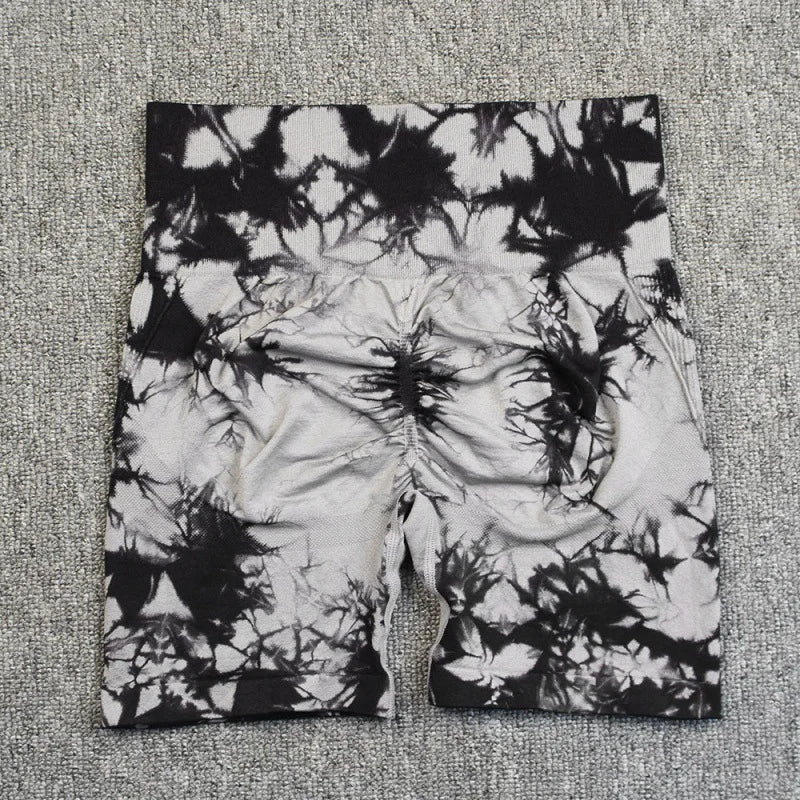New Tie Dye Yoga Shorts Women Fitness Leggings Seamless Knitted Outdoor Running Sports Tights High Waist Butt Lift Elastic Pants