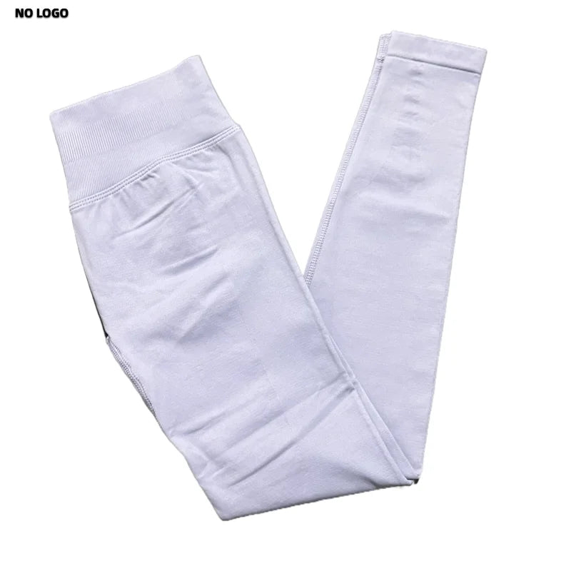 No Logo Woman Sports Leggings Seamless Yoga Long Pants Low Ribbed Band Fitness Sportswear Gym Exercise Tights Workout Leggings