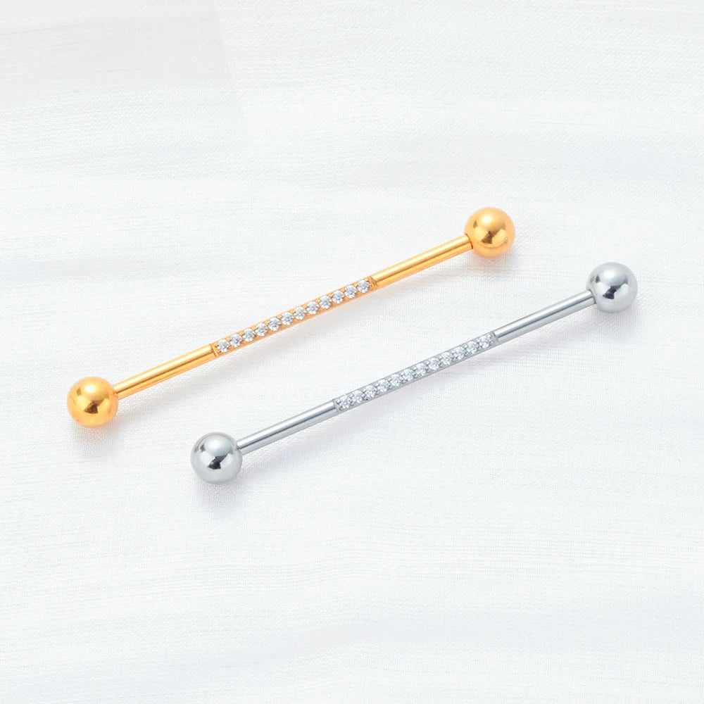 14G 38mm G23 Titanium CZ Industrial Feather Barbell Ear Cartilage Helix-Conch Piercing Bar Earring Stud Body Jewelry