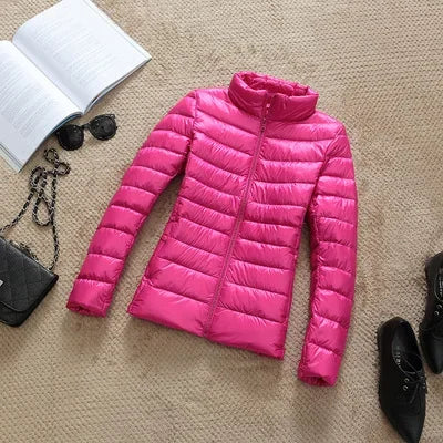 Women's Fashion Hooded Short Puffer Jackets 2025 New Spring Winter 90% White Duck Down Lightweight Packable female Warm Parka