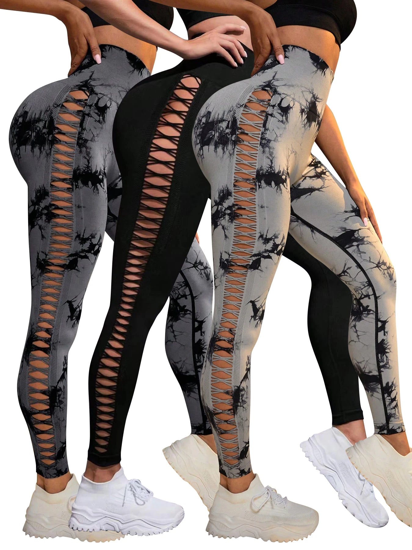 Tie Dye High Waist Leggings Women Scrunch Butt Lifting Yoga Pants Seamless Workout Leggings For Women Side Mesh Gym Leggings