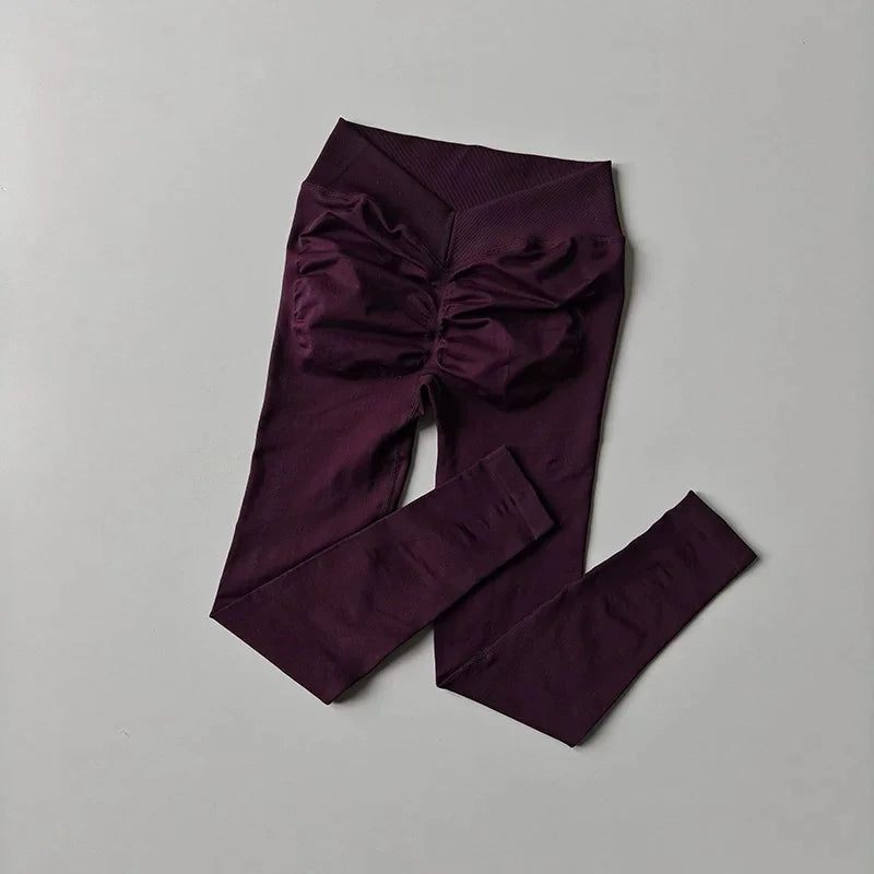 V Waist Scrunch Butt Leggings Women High Waisted Booty Lifting Quick Dry High Stretch Yoga Pants Gym
