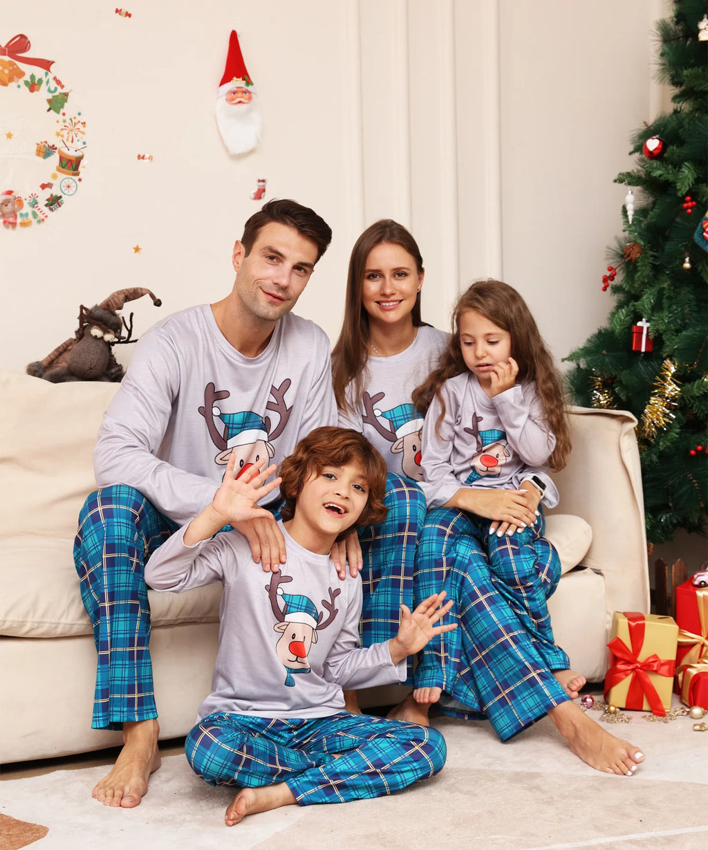 Xmas Gift Mom Daughter Dad Son Matching Pajamas Set Baby Romper Family Christmas Pjs Soft Cute Elk Print Sleepwear Holiday Look