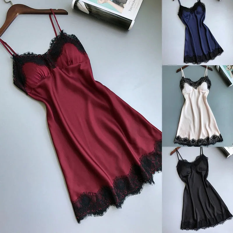 Sexy V-neck Short Skirt Lace Edge Suspender Nightgown Home Wear Women's Pajamas Dress Sexy Lingerie Night Dress Sleep Shirts