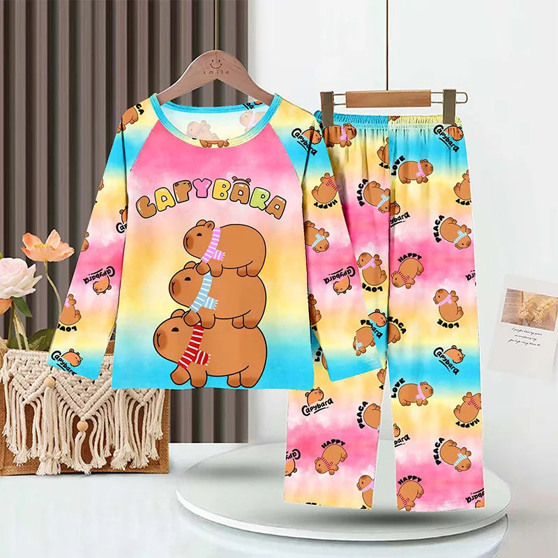 Girls Capybara Pajamas Set Full Sleeve Children Sleepwear Kids Pyjamas Suits for Teenager Boys Pijama Capibara Home Wear Clothes
