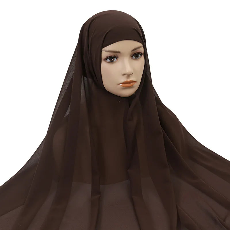 Muslim Women Chiffon Hijab With Cap Bonnet Instant Chiffon Hijab Pinles Shawl Head Scarf Under scarf Caps Cover Headwrap