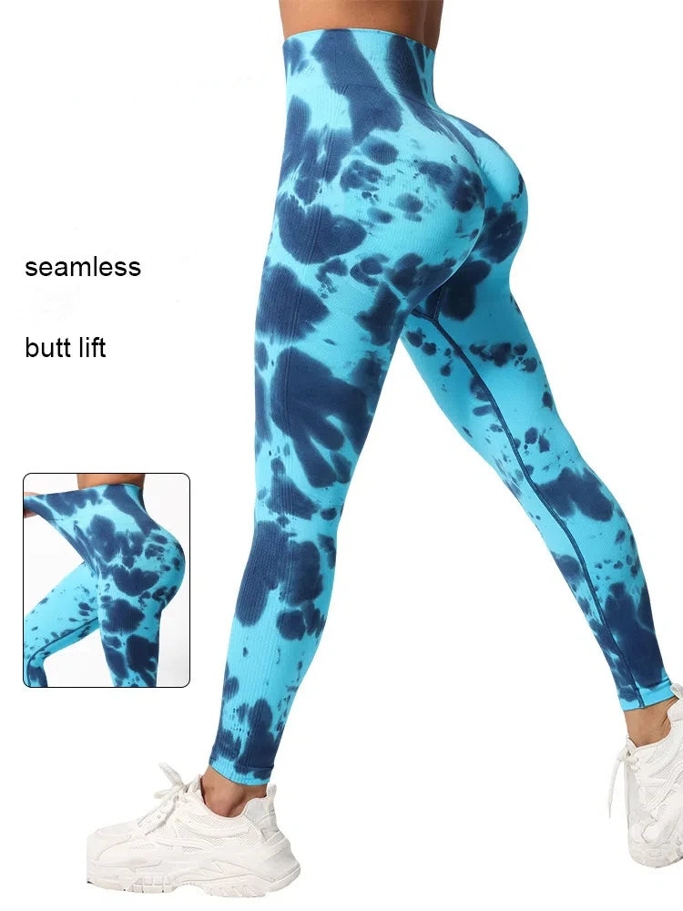 Tie Dye Yoga Pants Sport Leggings Women Seamless High Waist Push Up Tights Fitness Workout Gym Clothings