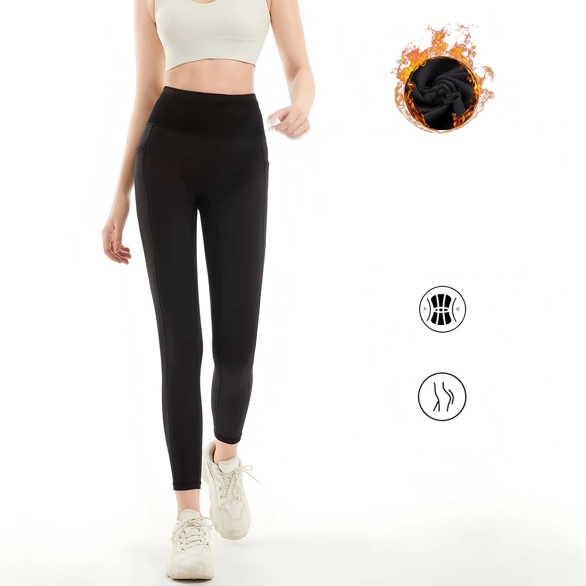 Women Winter Warmer Compression Running Pants Cycling Leggings Outdoor Sports Hiking Yoga Riding Hiking Tennis Tights Pockets