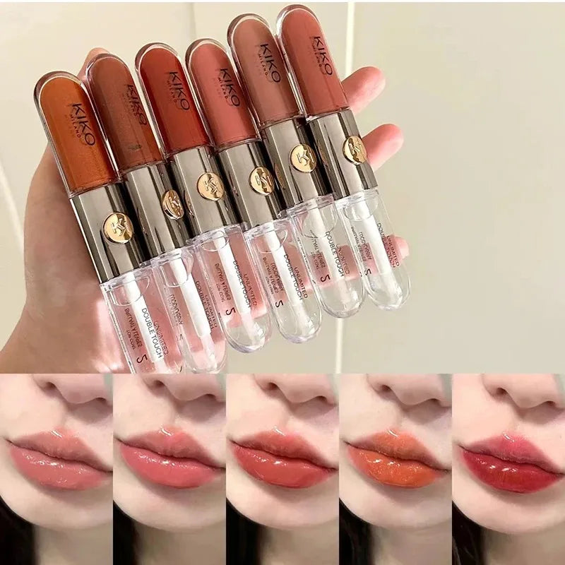 Hot Kiko Double Headed Lipstick Transparent Mirror Lip Gloss Non Fading Oil Sexy Rich Lip Gloss Milk Tea Bean Paste Naked Makeup