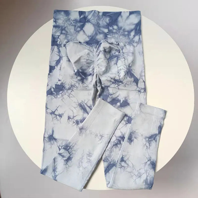 VEQKING Seamless Tie Dye Women Yoga Pants High Waist Sports Leggings Elastic Quick Dry Gym Fitness Pants Tight Workout Trousers