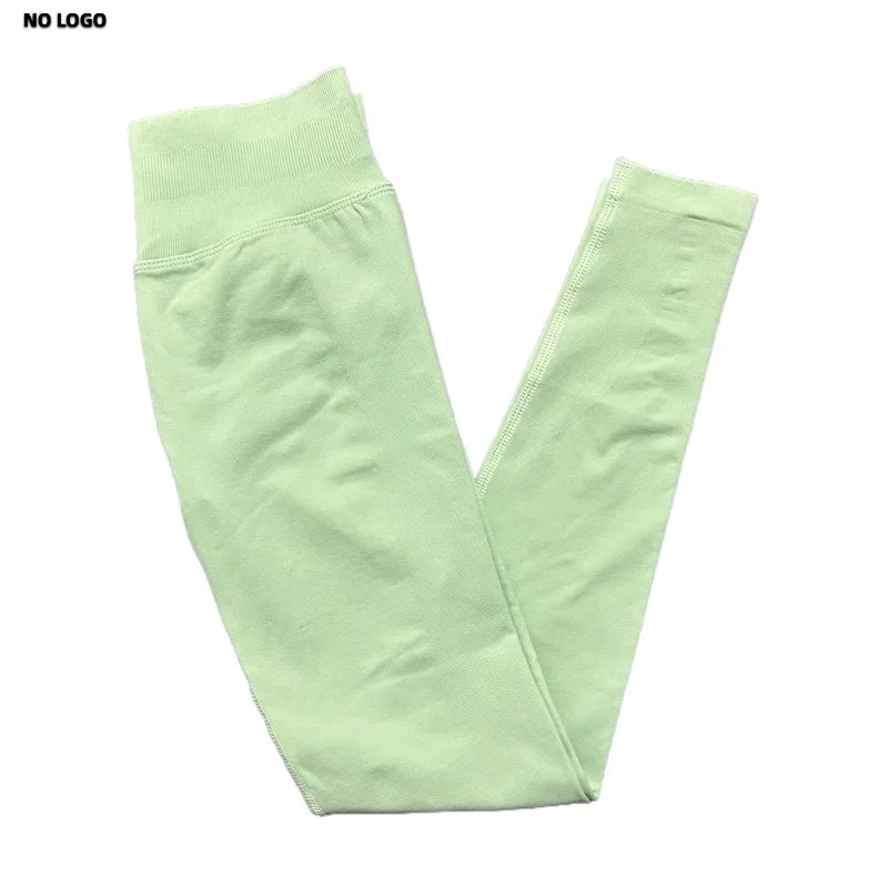 No Logo Woman Sports Leggings Seamless Yoga Long Pants Low Ribbed Band Fitness Sportswear Gym Exercise Tights Workout Leggings
